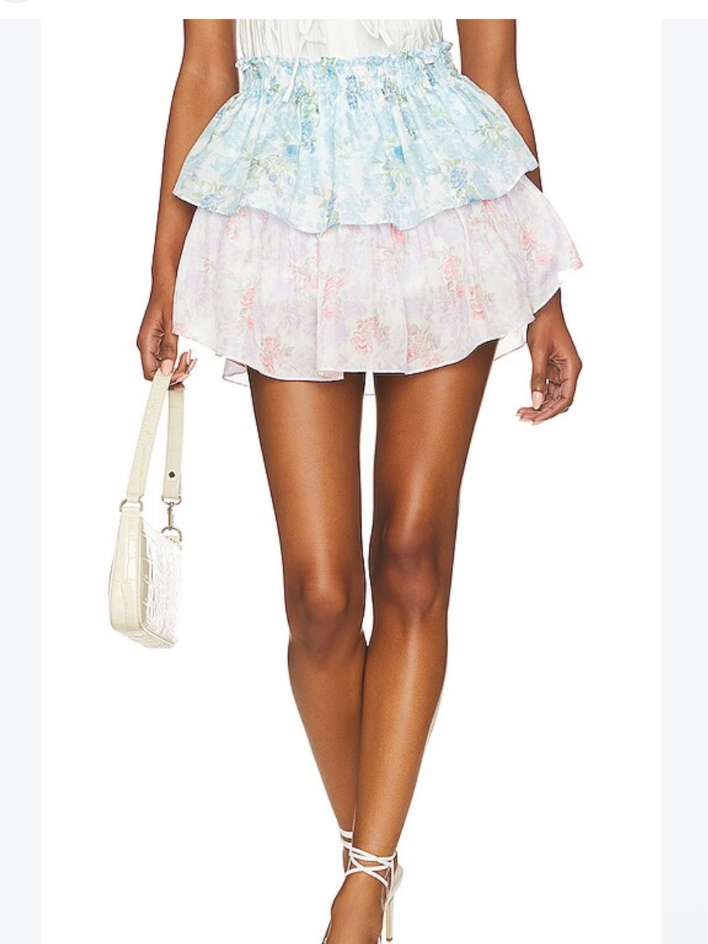 LoveShackFancy Ruffle Mini Skirt in Rainbow Clouds
